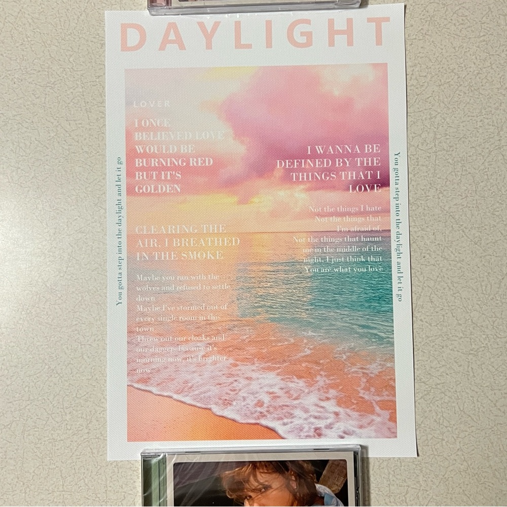 Daylight Lyrics Poster Taylor Swift Art Decor Swiftie Gift Lover Lyric Pink